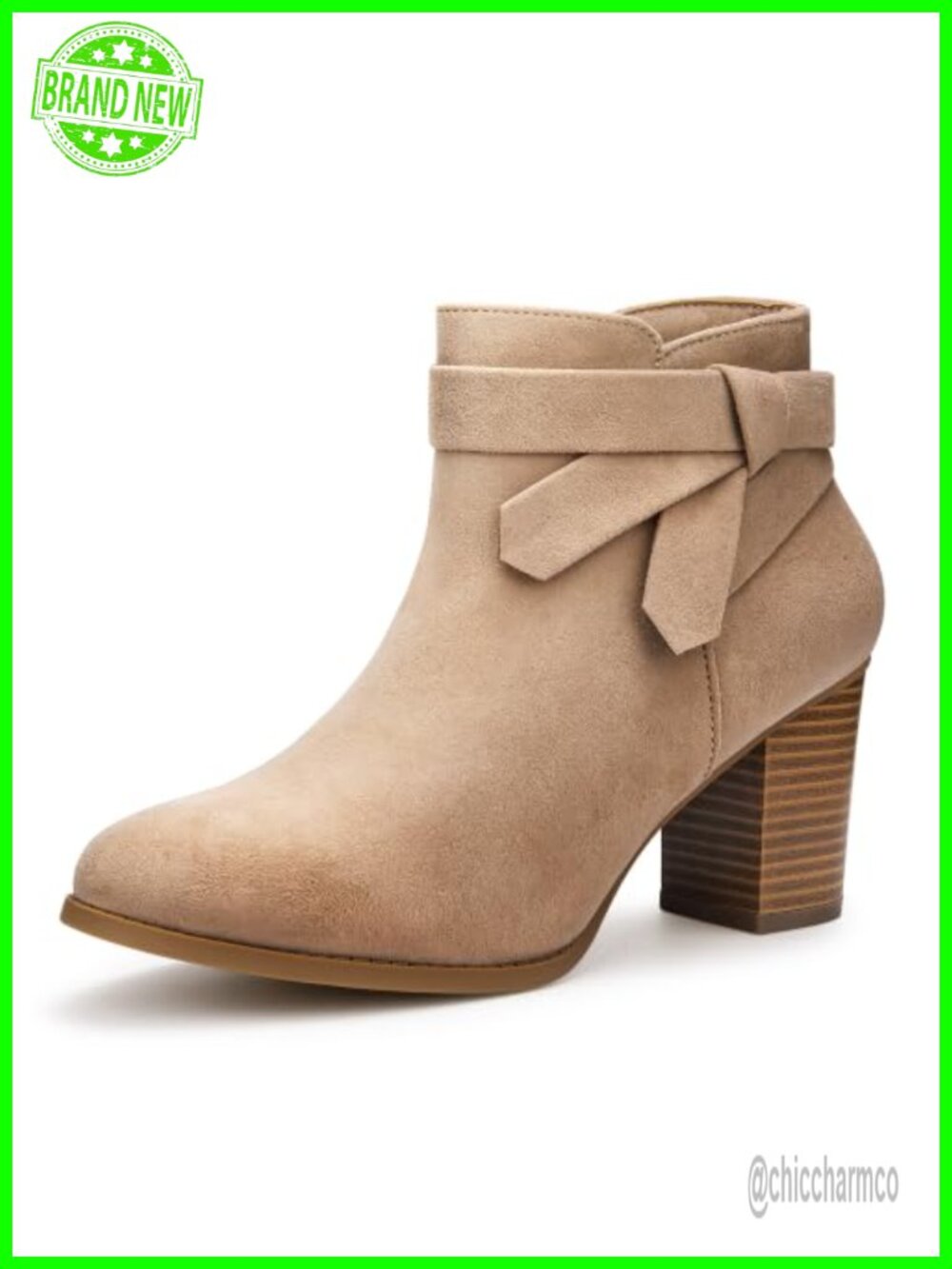 Women's Faux Suede Tie Knot Ankle Boots 3-Inch Block Heel Closed Toe Bootie